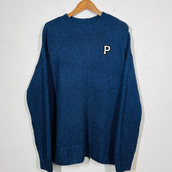 Victoria's Secret Pink Monogrammed P Sweater Crewneck Navy Blue White - M - Picture 3 of 4